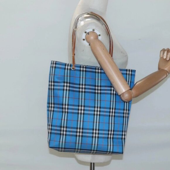 BURBERRY Nova Check Tote Bag Nylon Blue Auth - Picture 1 of 16